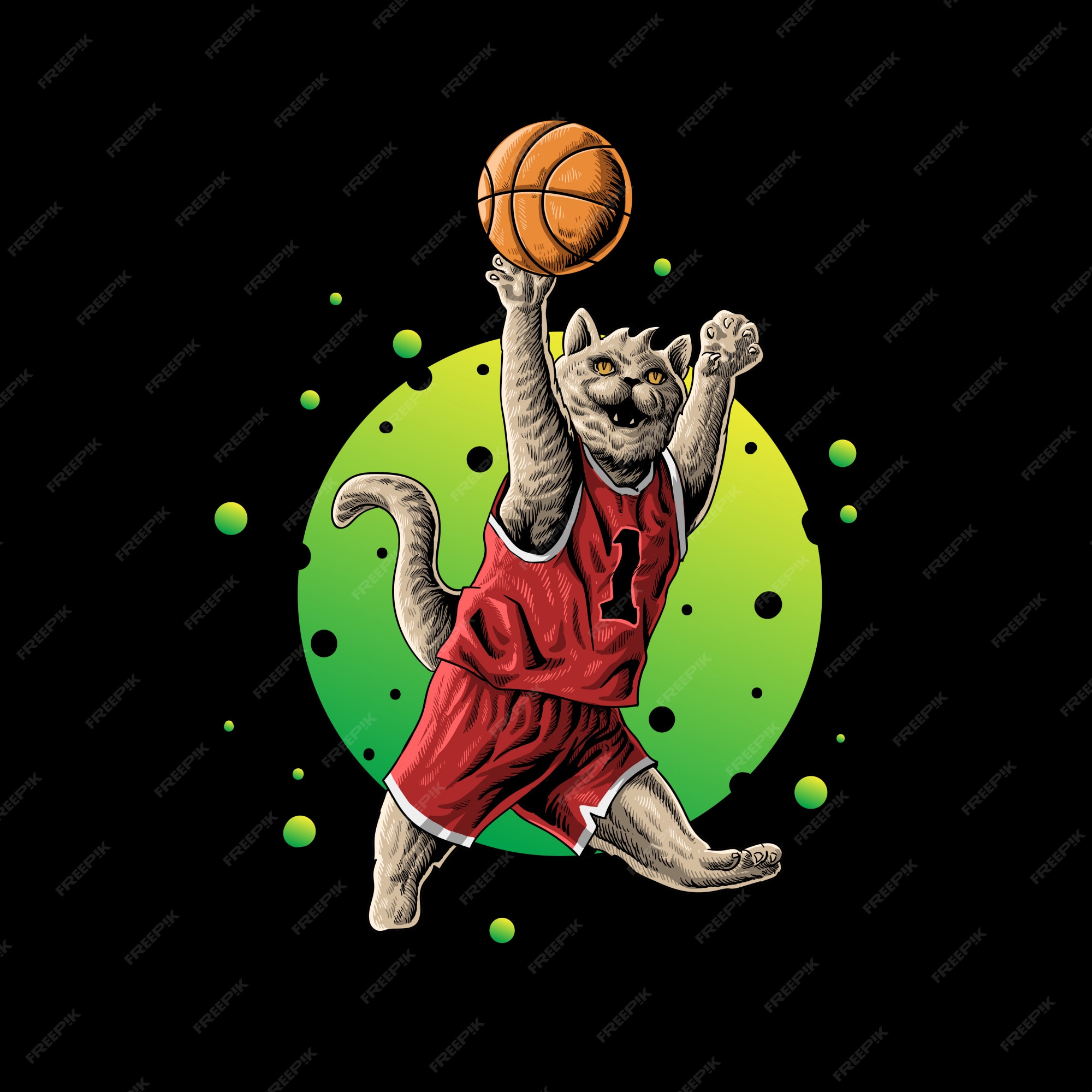 Gato jogando basquete ilustração