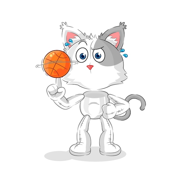 Um gato de desenho animado com uma bola de basquete na camisa está jogando  basquete.