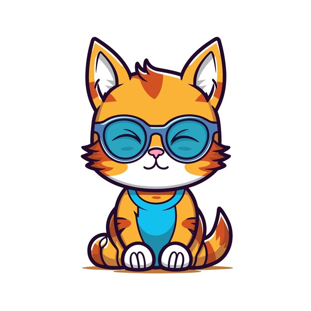 Gato legal usando óculos camiseta de desenho animado e caneca design gráfico ilustração vetor de desenho animado