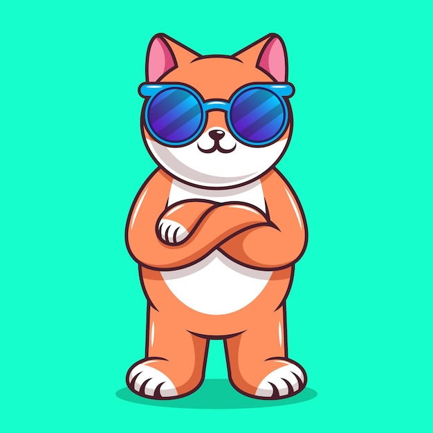 Vetor gato legal usando óculos ilustração vetorial de desenho animado