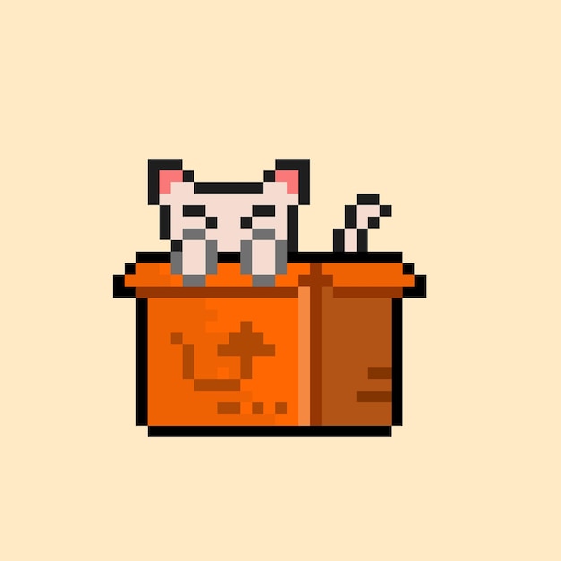 Gato na caixa com estilo pixel art