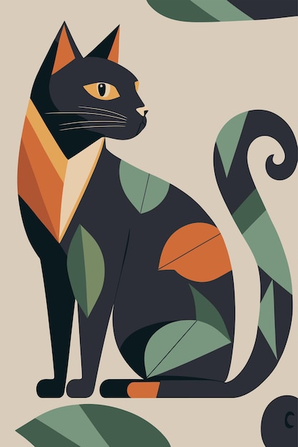 Vetor gato na ilustração abstrata do estilo matisse para cartaz de decoração de arte de parede