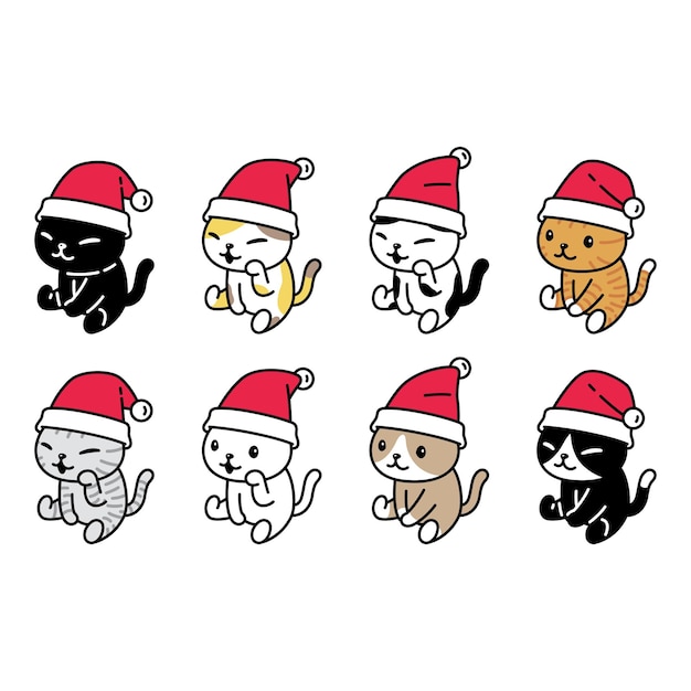 Gato natal chapéu de papai noel gatinho personagem desenho animado sentado