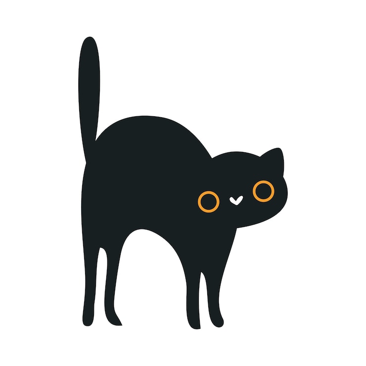 Vetor gato negro angry com cauda erguida e ilustração vector curva
