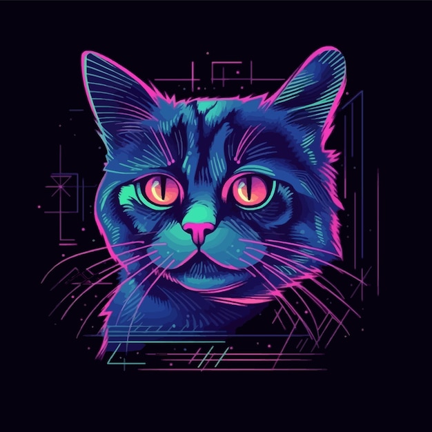 Vetor gato neon com fundo preto