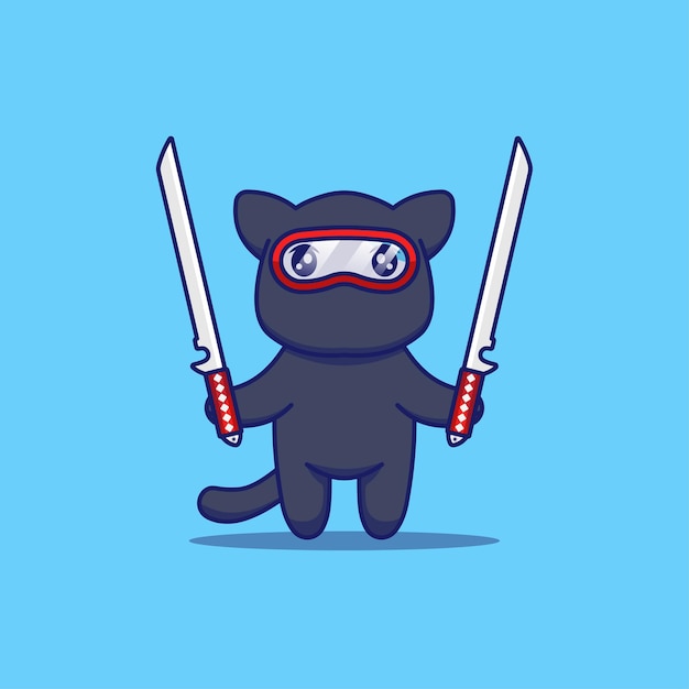 Gato ninja fofo pronto para lutar