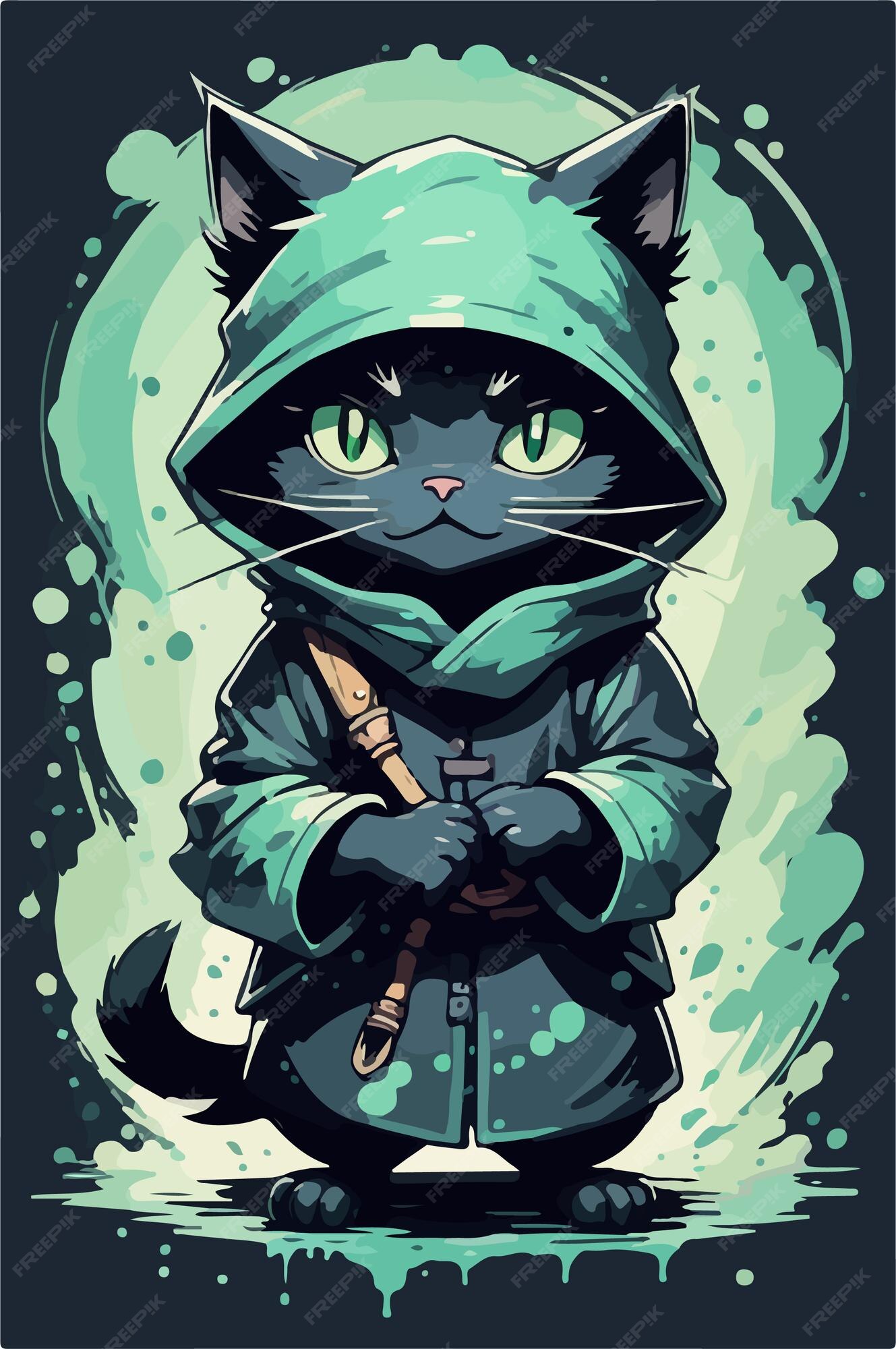 Ilustra??o de gato ninja japonês