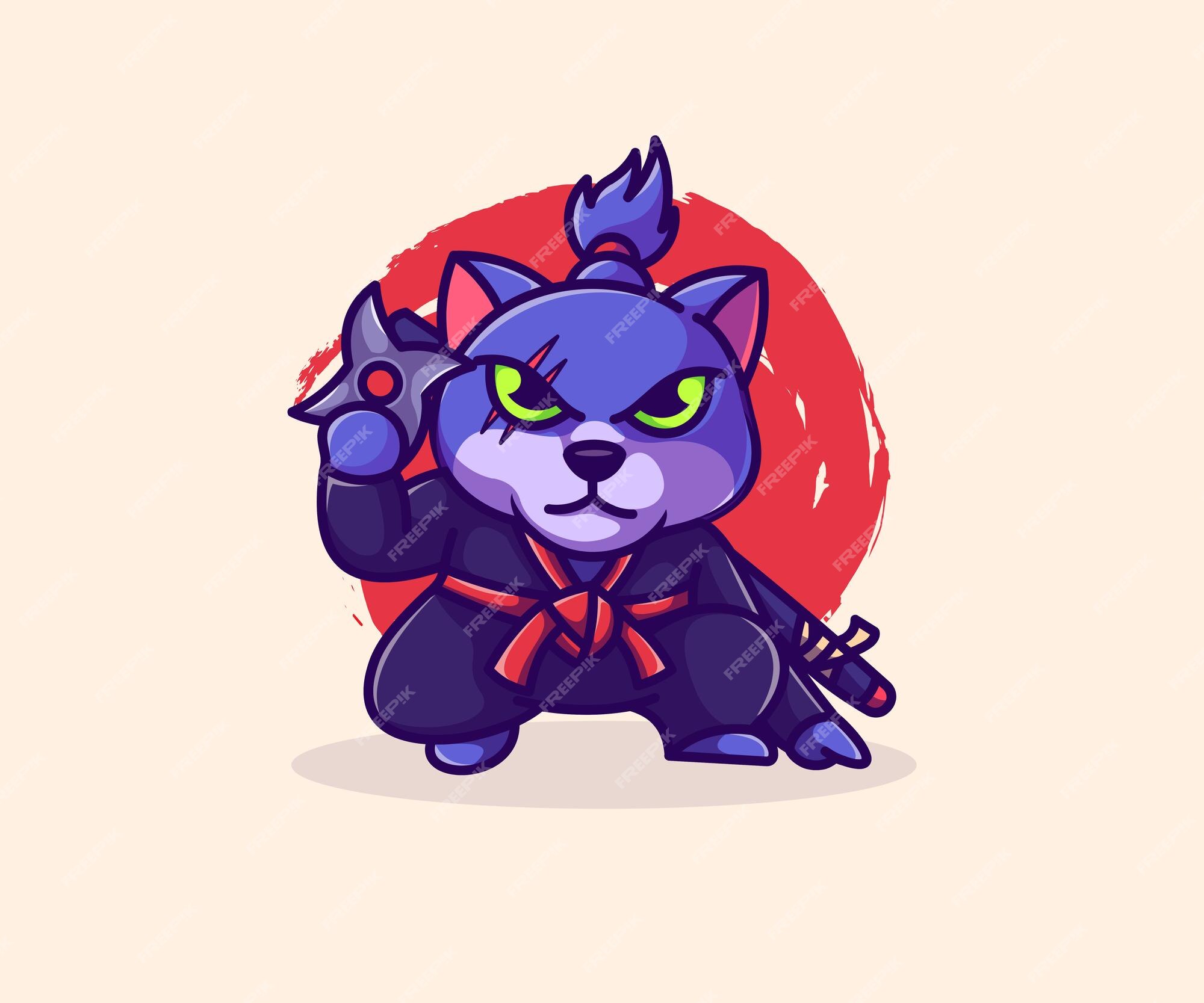 ilustração de desenho animado de mascote de gato ninja fofo