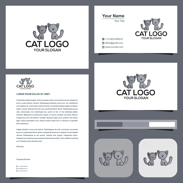 Gato ou logotipo de dois gatos com cartão de visita