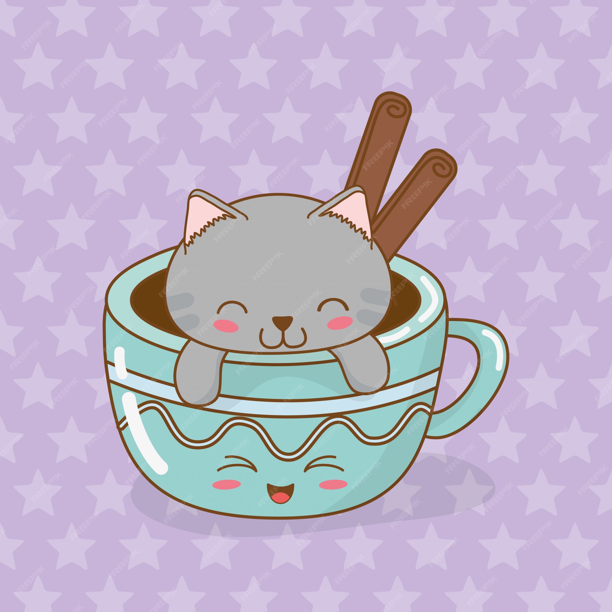 Kawaii Gatos Xícara Café Desenhos Animados Para Colorir Página Para  vetor(es) de stock de ©Valueinvestor 458516402