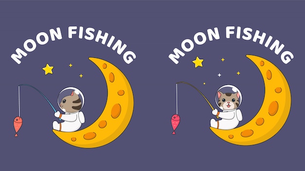 Gato pequeno bonito pesca na lua