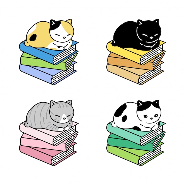 Gato personagem gatinho chita livro dormindo cartoon