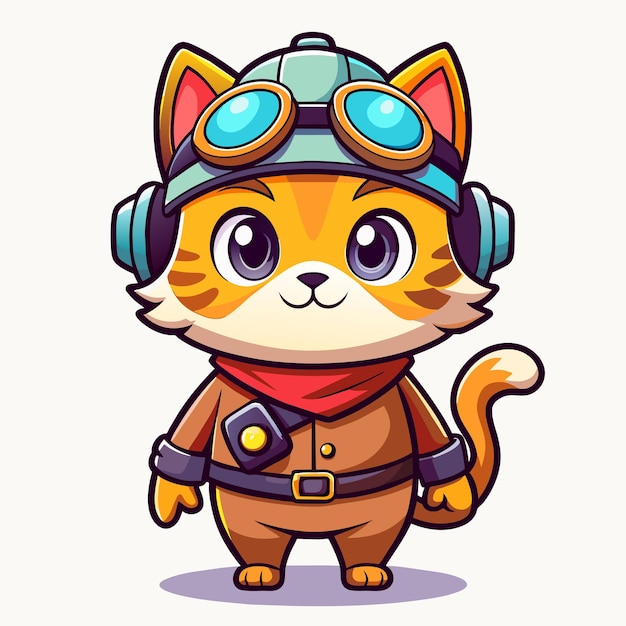 Vetor gato piloto de desenho animado