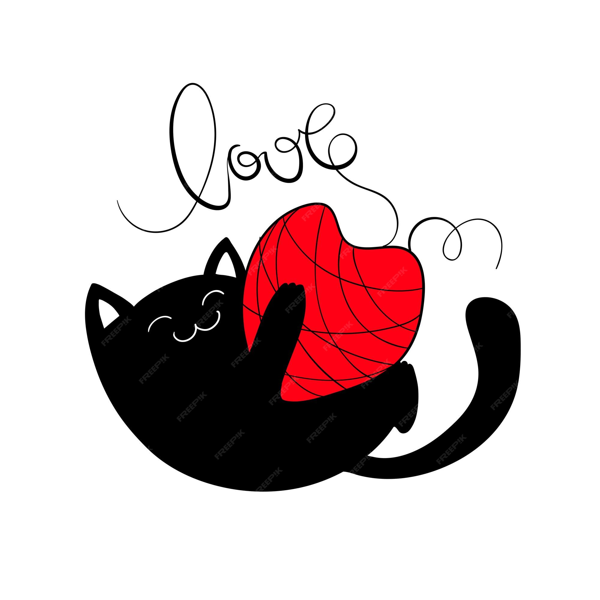 Baixe Carta de Jogo de Gato Preto Cartoon Brincalhão com Coração Vermelho  PNG - Creative Fabrica