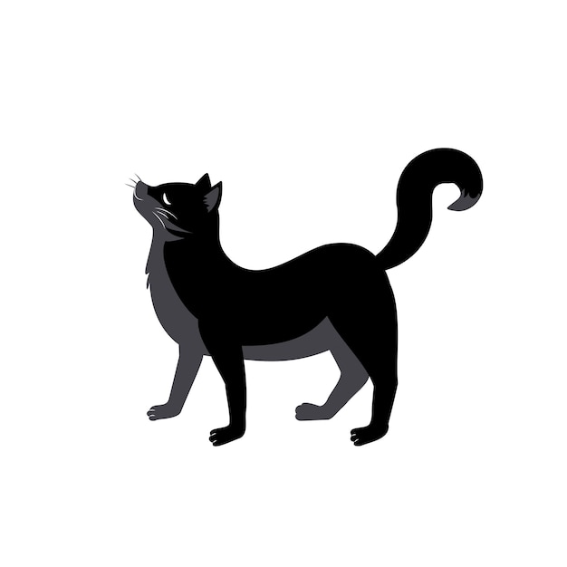 Gato preto com dorso curvo e cauda levantada. decoração festiva de animais para o halloween, feriado de outono e design