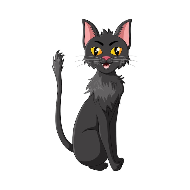 Gato preto de desenho animado isolado no branco