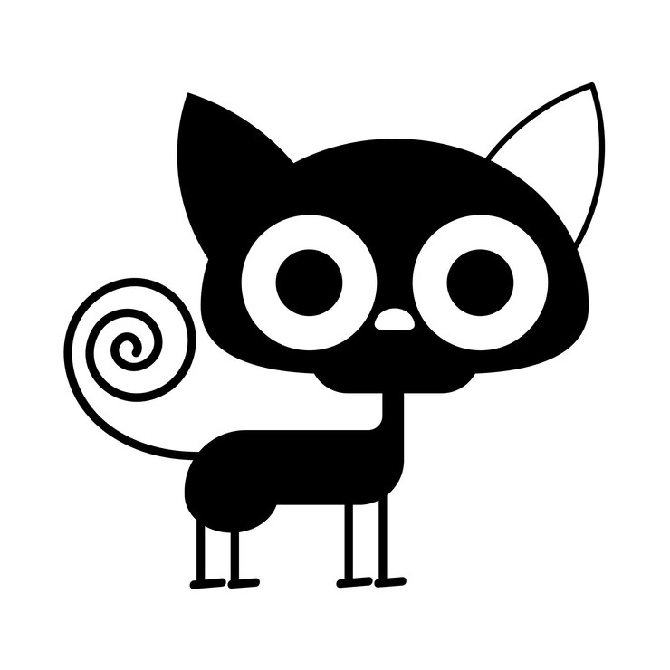 Vetor gato preto de desenho vetorial isolado em um espaço em branco