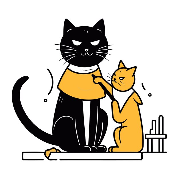 Vetor gato preto e gato brincando juntos ilustração vetorial de desenho animado