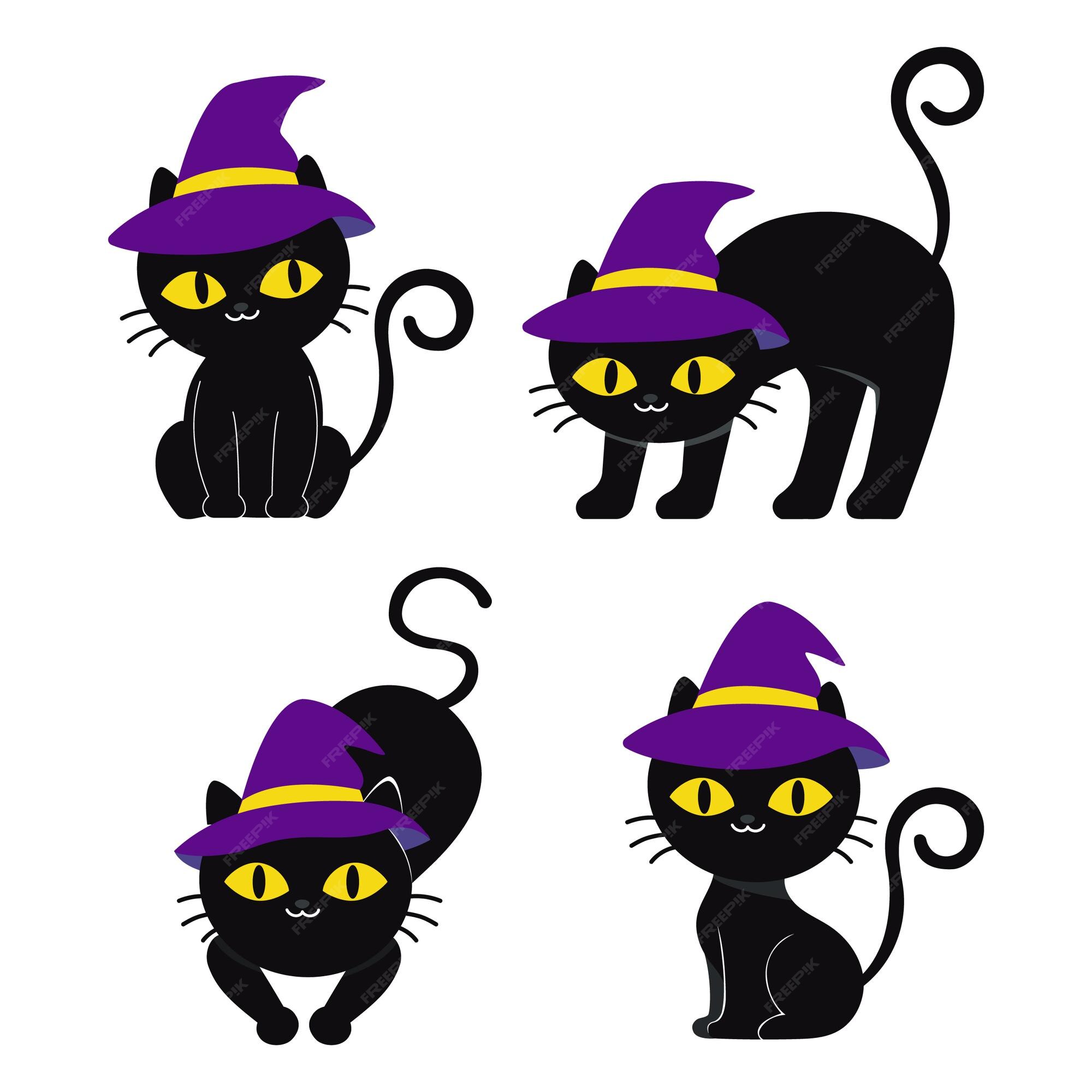 Gato Preto Fofo Usa Chapéu De Bruxa No Halloween Vetor Premium PNG