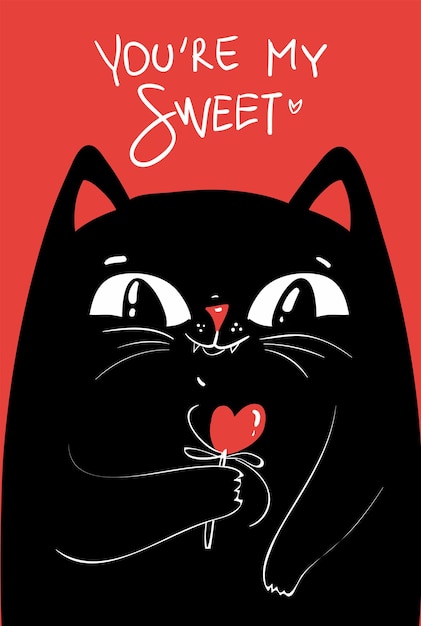 Baixe Carta de Jogo de Gato Preto Cartoon Brincalhão com Coração Vermelho  PNG - Creative Fabrica