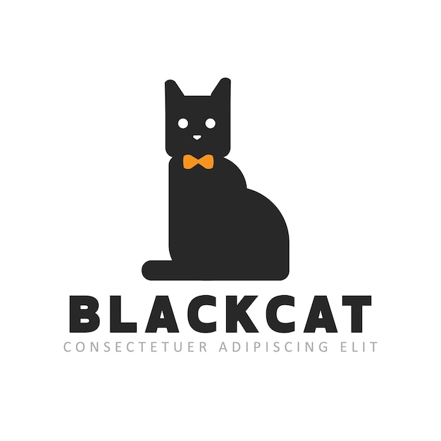 Gato preto sentado modelo de vetor de design de logotipo loja de clínica veterinária para animais de estimação ícone de conceito de logotipo