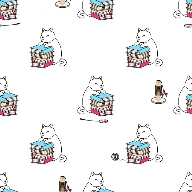 Gato sem costura padrão gatinho livro brinquedo cartoon ilustração