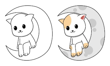 Página Para Colorir Kawaii Gato Está Sentado Nas Nuvens Místico