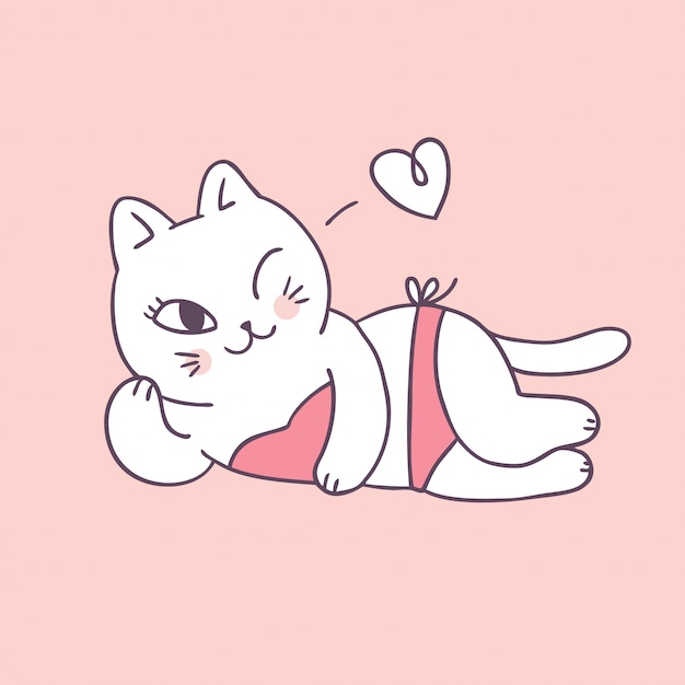 Gato sexy de verão bonito dos desenhos animados