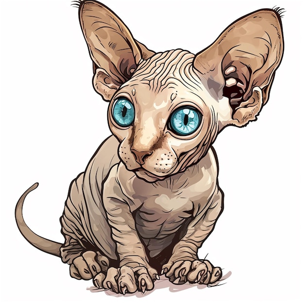 Vetor gato sphynx com olhos azuis sentado ilustração vetorial