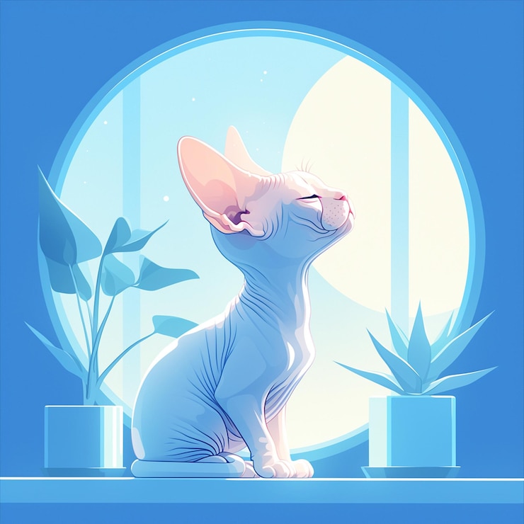 Vetor gato sphynx tomando banho de sol no peitoral da janela