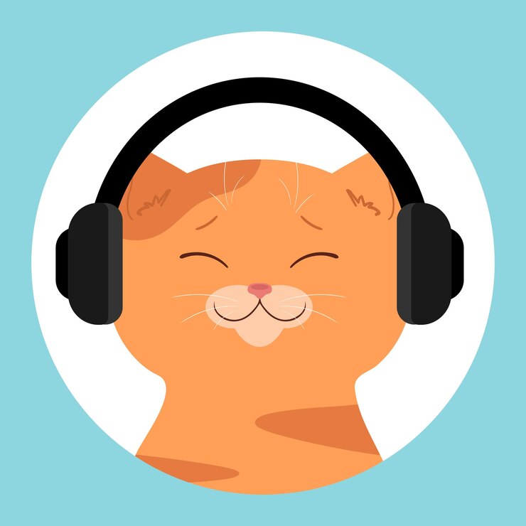 Vetor gato tabby vermelho bonito com fones de ouvido gatinho com fone de ouvido