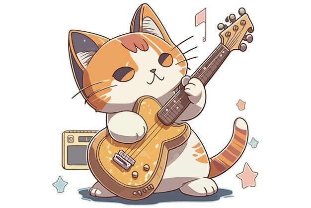 Gato tocando ilustração vetorial de guitarra