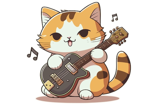 Gato tocando ilustração vetorial de guitarra