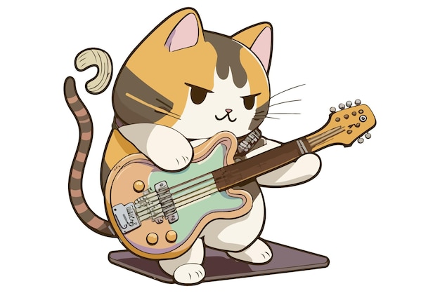 Gato tocando ilustração vetorial de guitarra