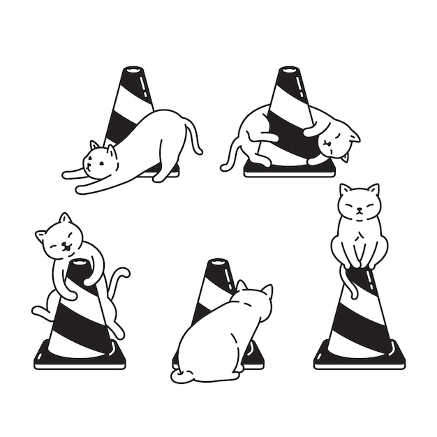 Gato tráfego cone gatinho personagem de desenho animado