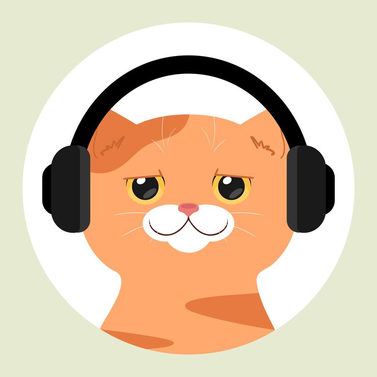 Vetor gato vermelho bonito com fones de ouvido.