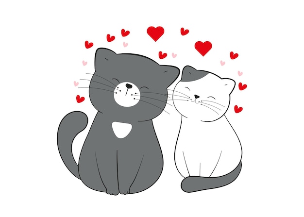 Vetor gatos amorosos desenham ilustração de amor especial do conceito de dia dos namorados