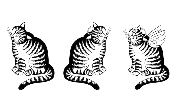 gatos. arte de linha de gatos fofos e engraçados. gato anjo
