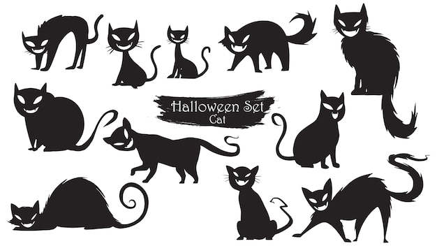 Vetor gatos assustadores silhueta coleção de halloween