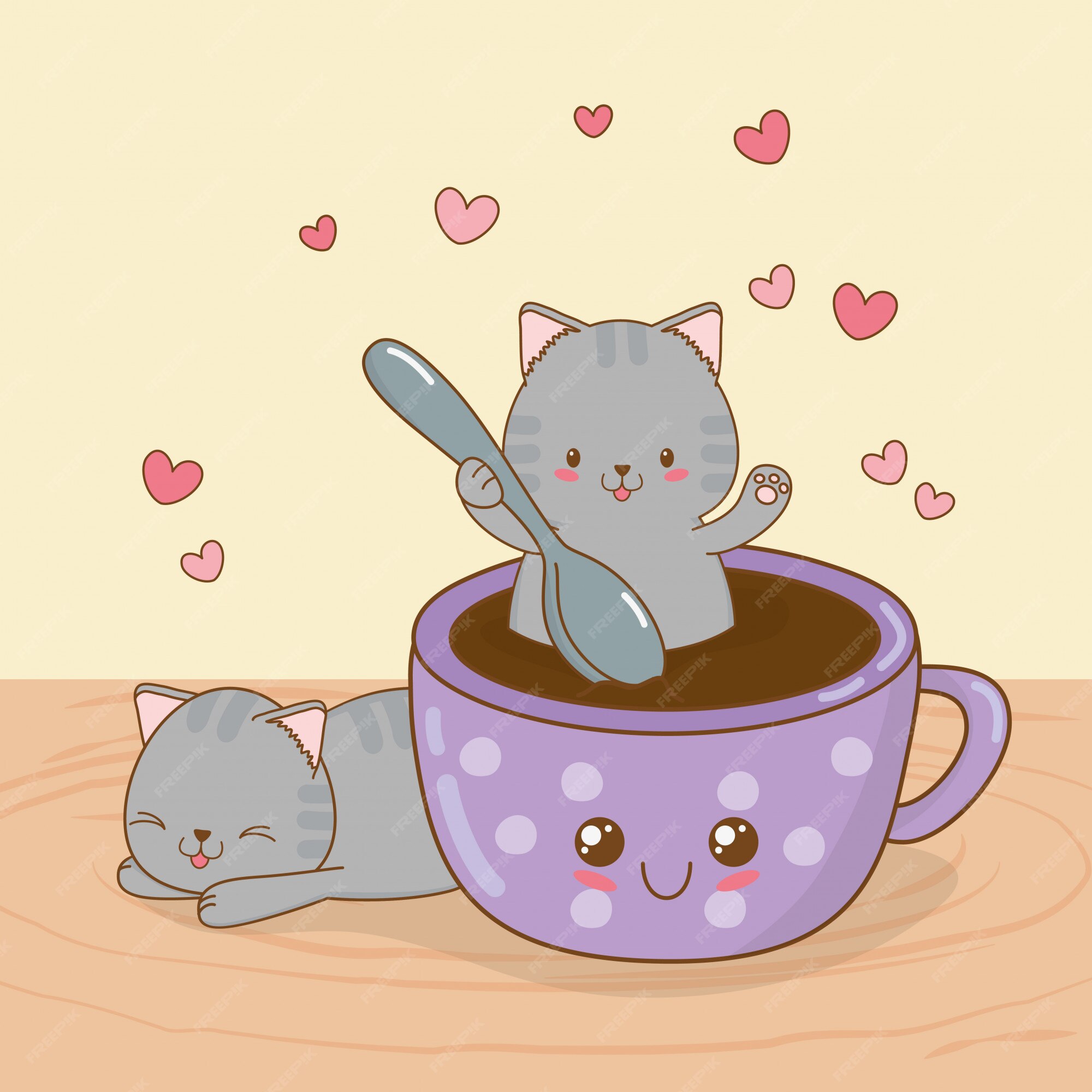 Kawaii Gatos Xícara Café Desenhos Animados Para Colorir Página Para  vetor(es) de stock de ©Valueinvestor 458516402