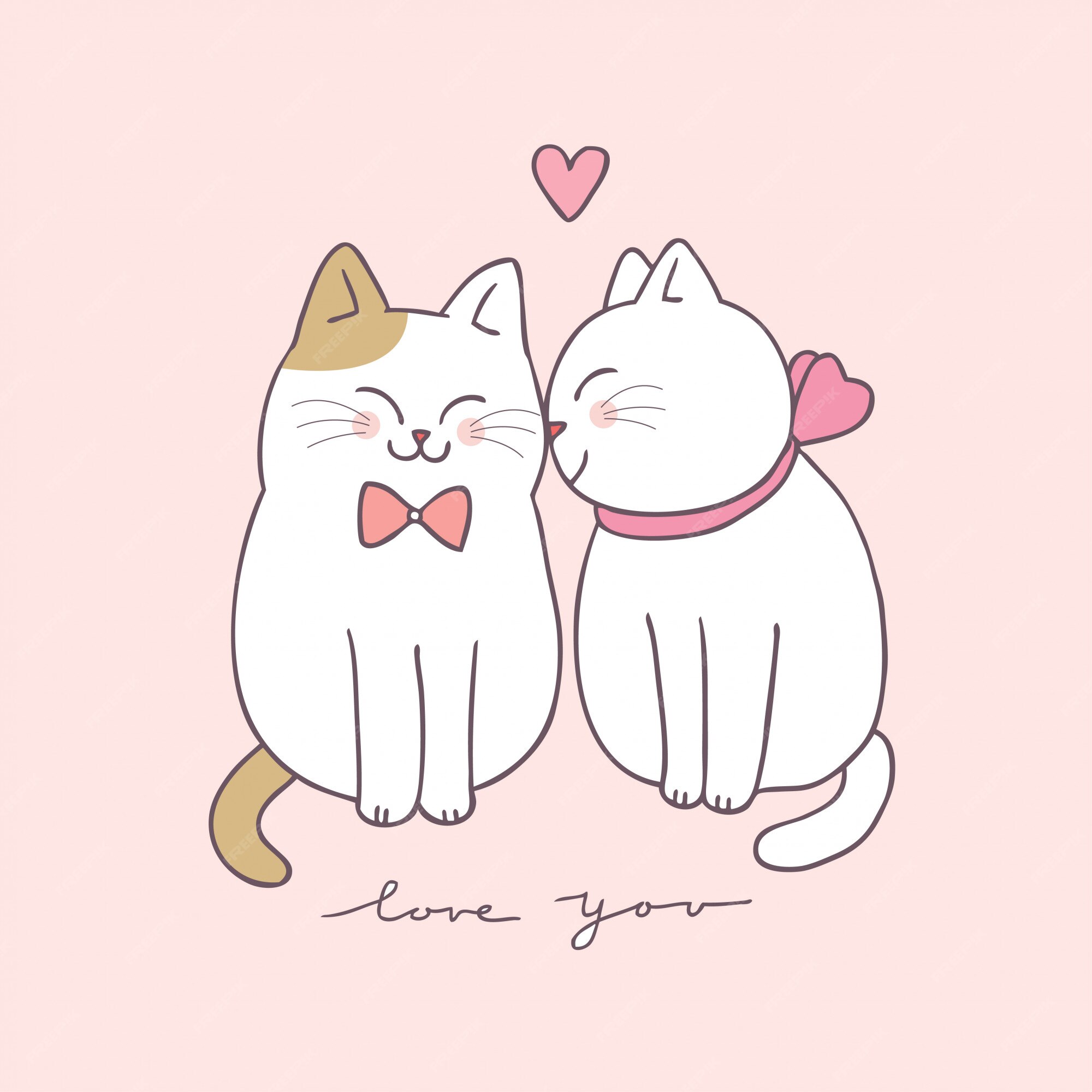 Vetor bonito dos gatos dos pares do dia de valentim dos desenhos