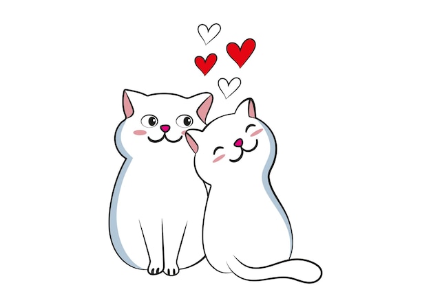 Vetor gatos bonitos e amorosos ilustram o conceito de amor animal em fundo branco