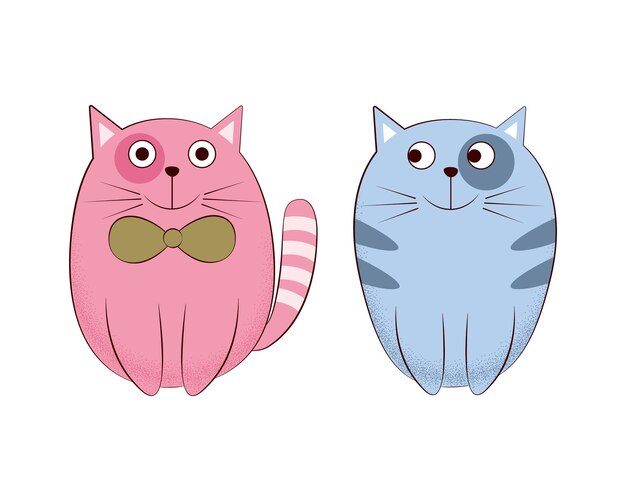 Vetor gatos bonitos gatos de desenho animado em azul e rosa uma ilustração infantil com uma imagem de gatos engraçados