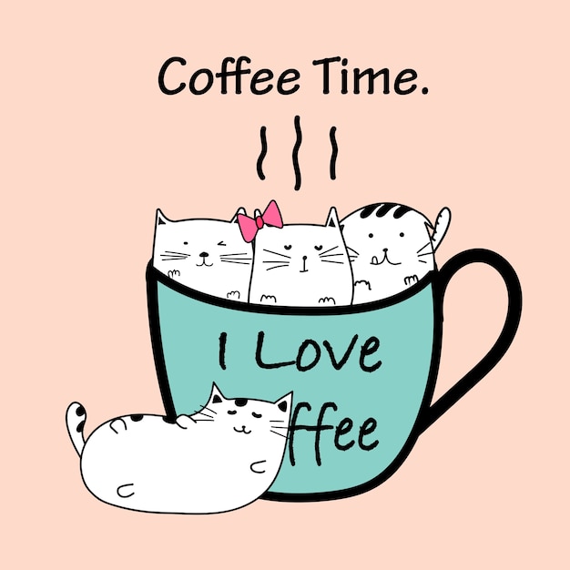 Gatos Bonitos No Copo. Hora do café