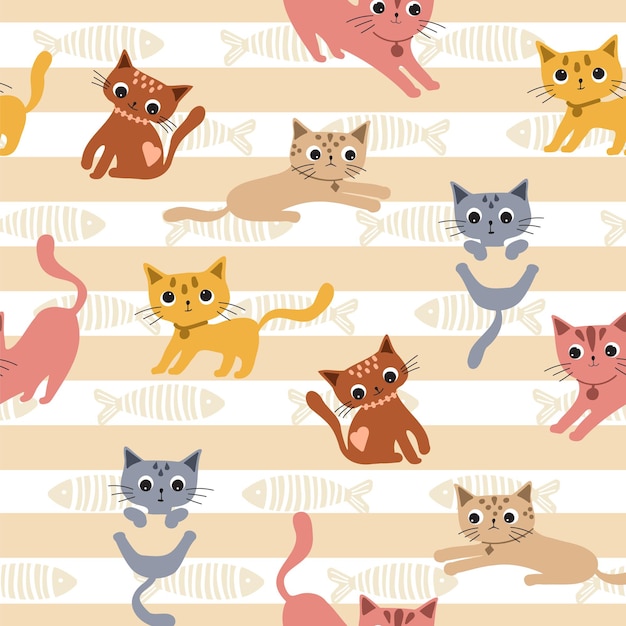 Gatos de cor pastel brincalhão fofos em poses diferentes