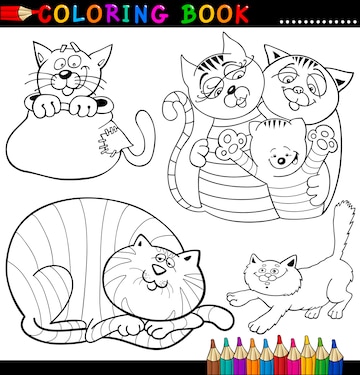 Os Gatos Ajustaram O Livro Para Colorir Dos Desenhos Animados