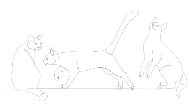 Gatos desenhando em um vetor isolado de linha contínua