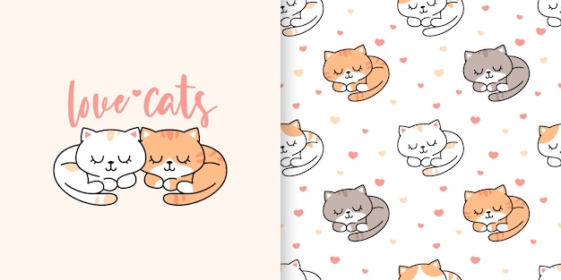 Gatos dormindo sem costura padrão e ilustração desenhos