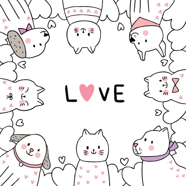 Gatos e cães e corações