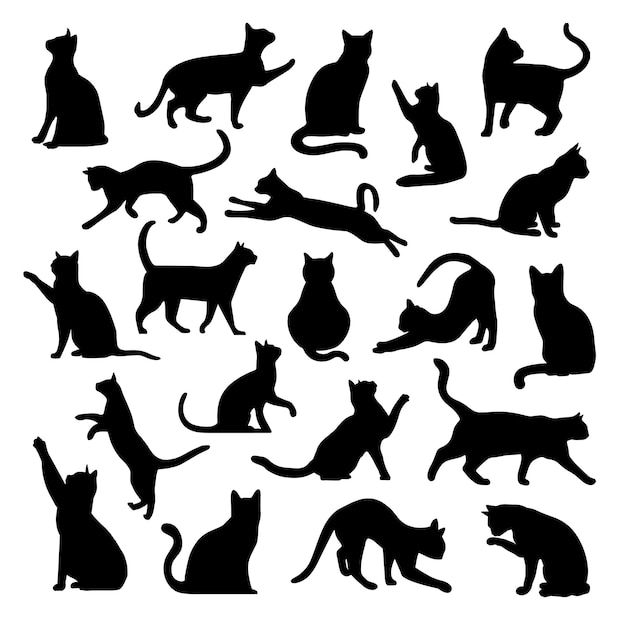 Gatos pretos como pacote de adesivos para sites de design, aplicativos, roupas, acessórios, ícones ou logotipo
